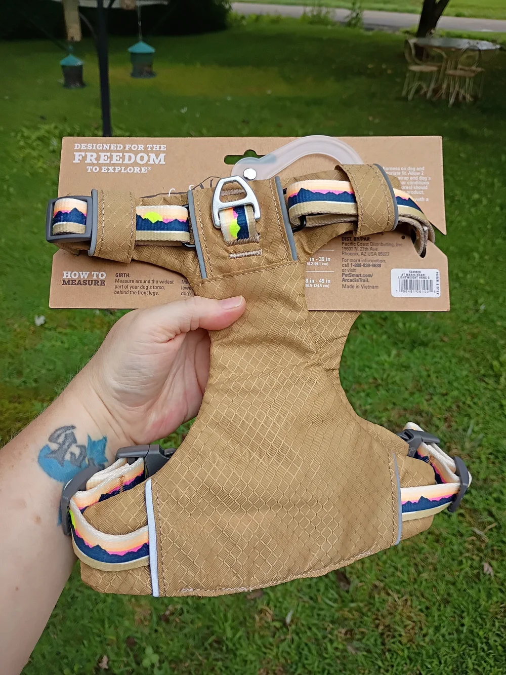 Arcadia Trail Lightweight Dog Harness - Small - Tan with Multicolor Accents